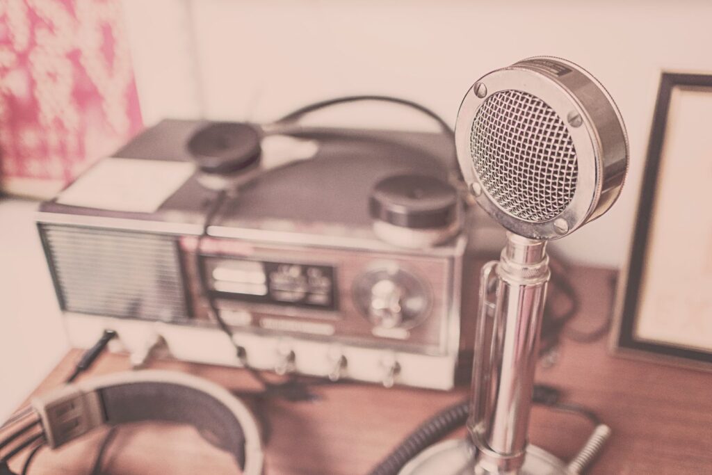 Vintage radio receiver with a classic desk microphone